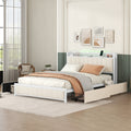 Queen Bed Frame With Led Headboard, Upholstered Bed With 4 Storage Drawers And Usb Ports, Beige Queen Beige Linen