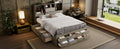 Queen Size Platform Bed With Storage Headboard And 8 Drawers, Gray Box Spring Not Required Queen Gray Wood Bedroom Bed Frame Solid Wood Mdf