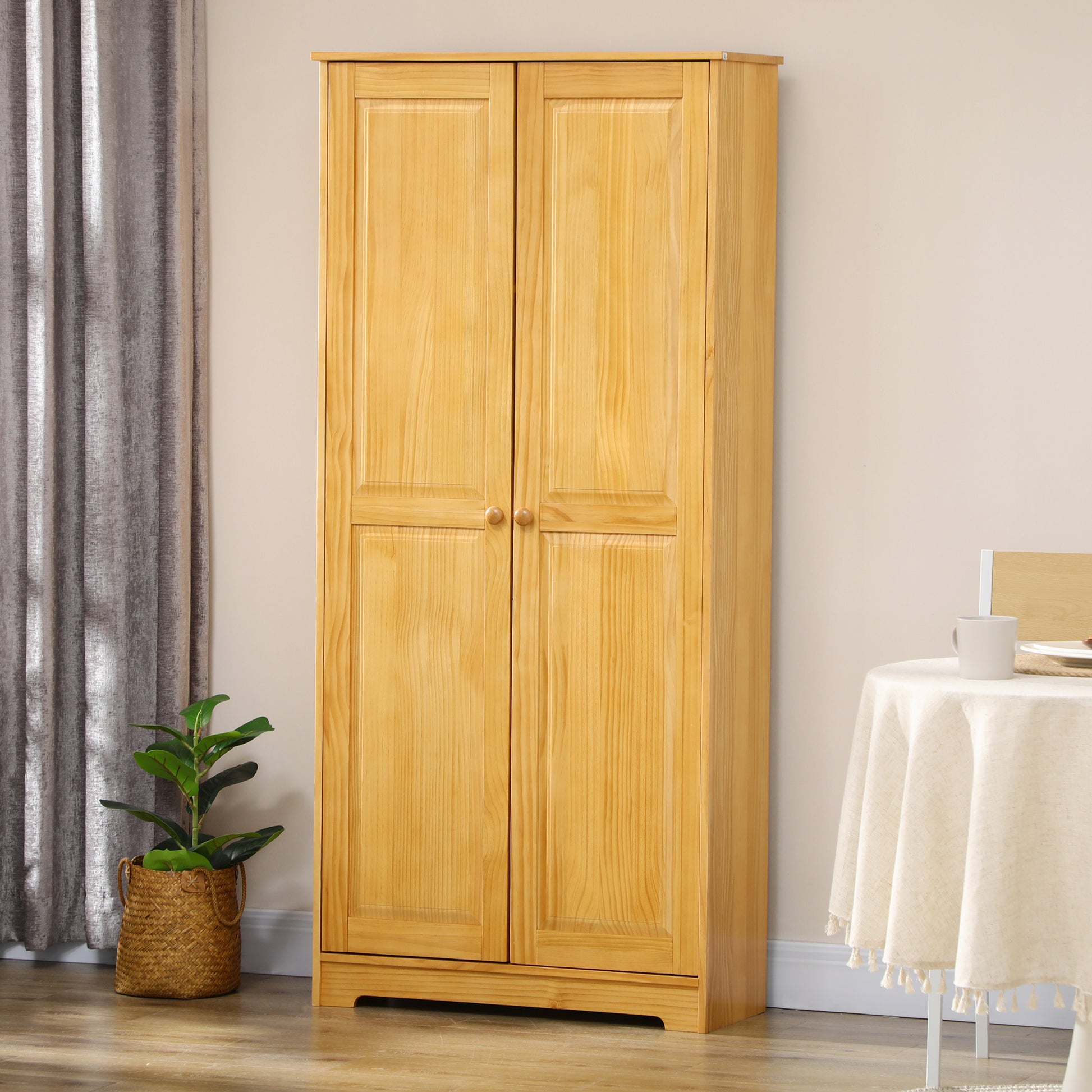 Homcom 67" Pinewood Kitchen Pantry Storage Cabinet, Freestanding Cabinets With Doors And Shelf Adjustability, Soft Close Mechanism, Living Room & Dining Room Furniture, Brown Brown Pine