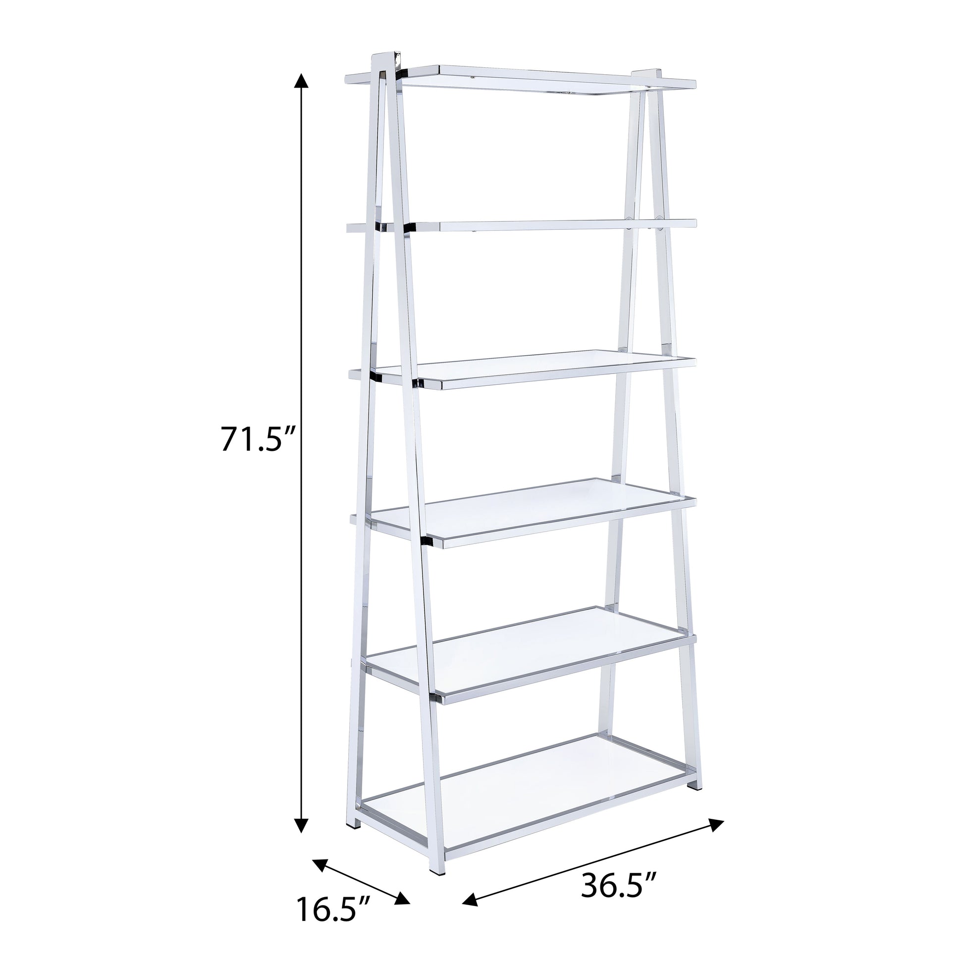 White And Chrome Bookshelf With 6 Shelves 6 White Vertical Wood Metal