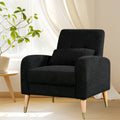 Mid Century Modern Accent Chair, Upholstered Armchair Living Room Chair, Comfy Single Sofa Chair With Metal Legs, Polyester Fabric Chair For Living Room Bedroom Black Sherpa