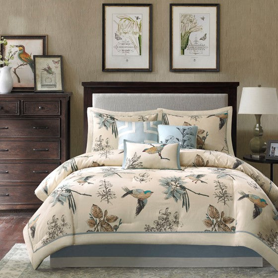 7 Piece Printed Cotton Twill Comforter Set Khaki Cal King California King Khaki Cotton