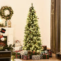 Homcom 6Ft Pre Lit Snow Dipped Artificial Christmas Tree With Realistic Branches, 300 Led Lights, Pine Cones, Red Berries And 618 Tips Green Pvc