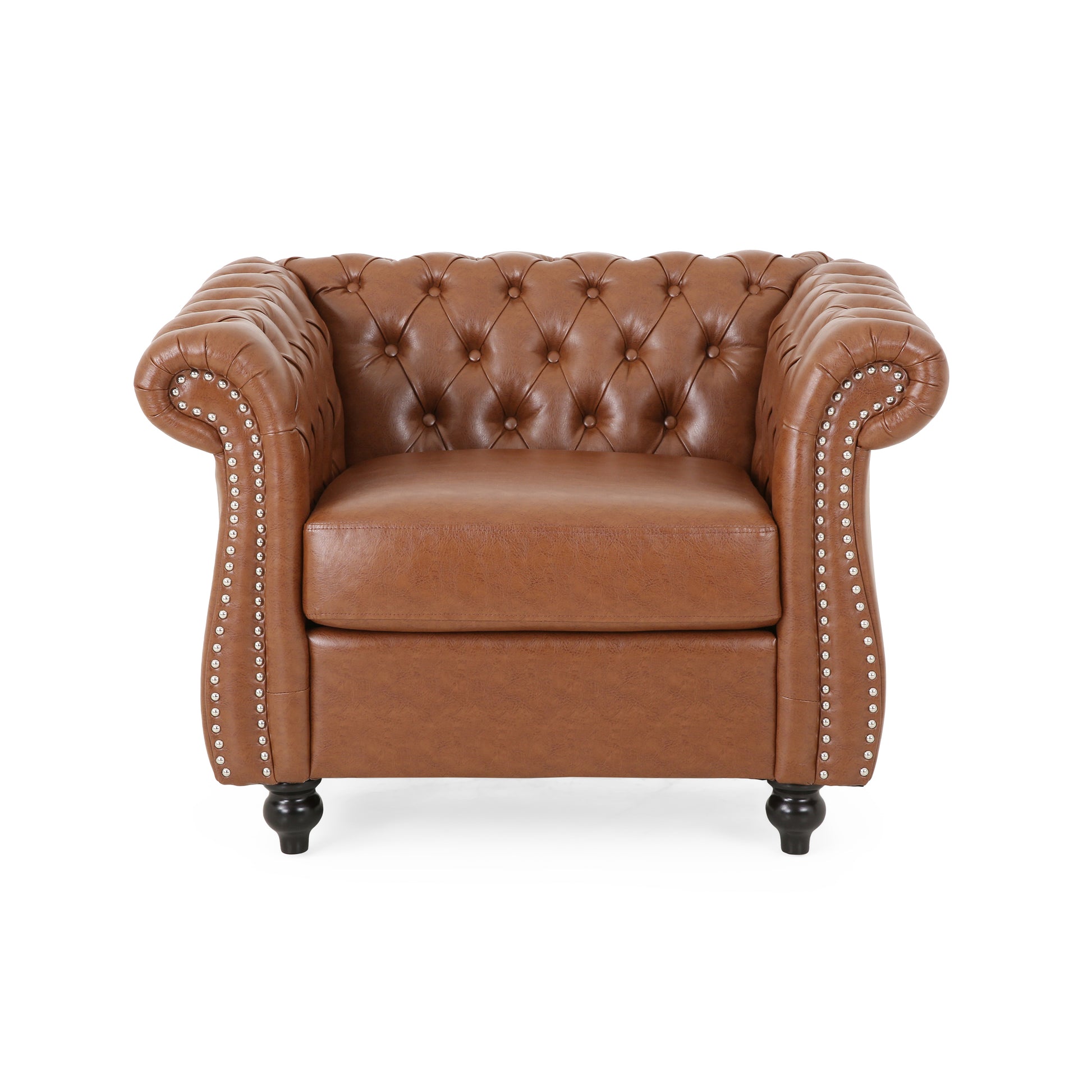 Comfy Arm Chair With Tufted Backmodern For Living Room, Bedroom And Study Brown Pu