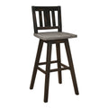 Pub Height Chairs Set Of 2, Distressed Gray And Black 360 Degree Swivel Chair Solid Rubberwood Furniture, Vertical Slat Back Bar Chairs Black Gray Dining Room Rustic Slat Back Solid Wood