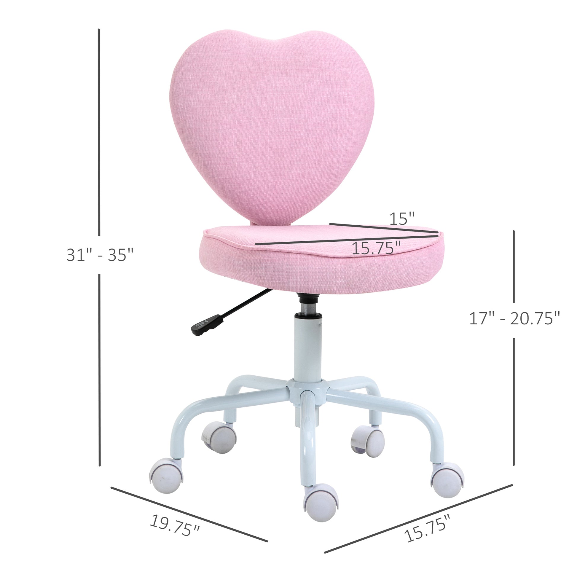Homcom Heart Beautiful Shaped Back Design Office Chair With Adjustable Height And 360 Swivel Castor Wheels, Pink Pink Linen