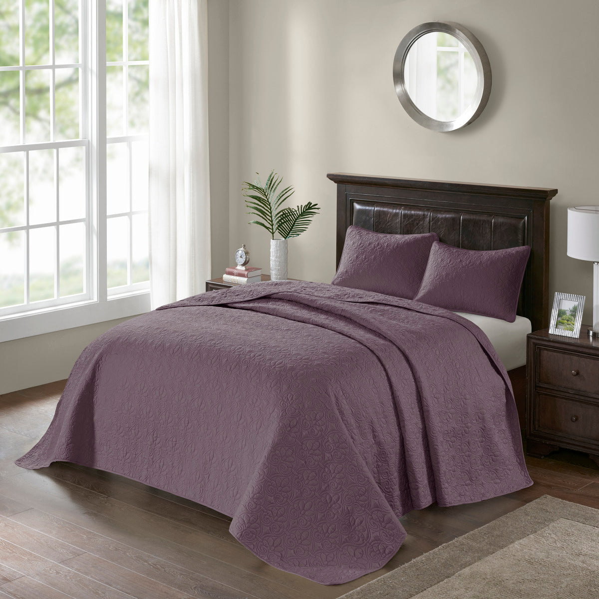 Reversible Bedspread Set Purple King Purple Cotton