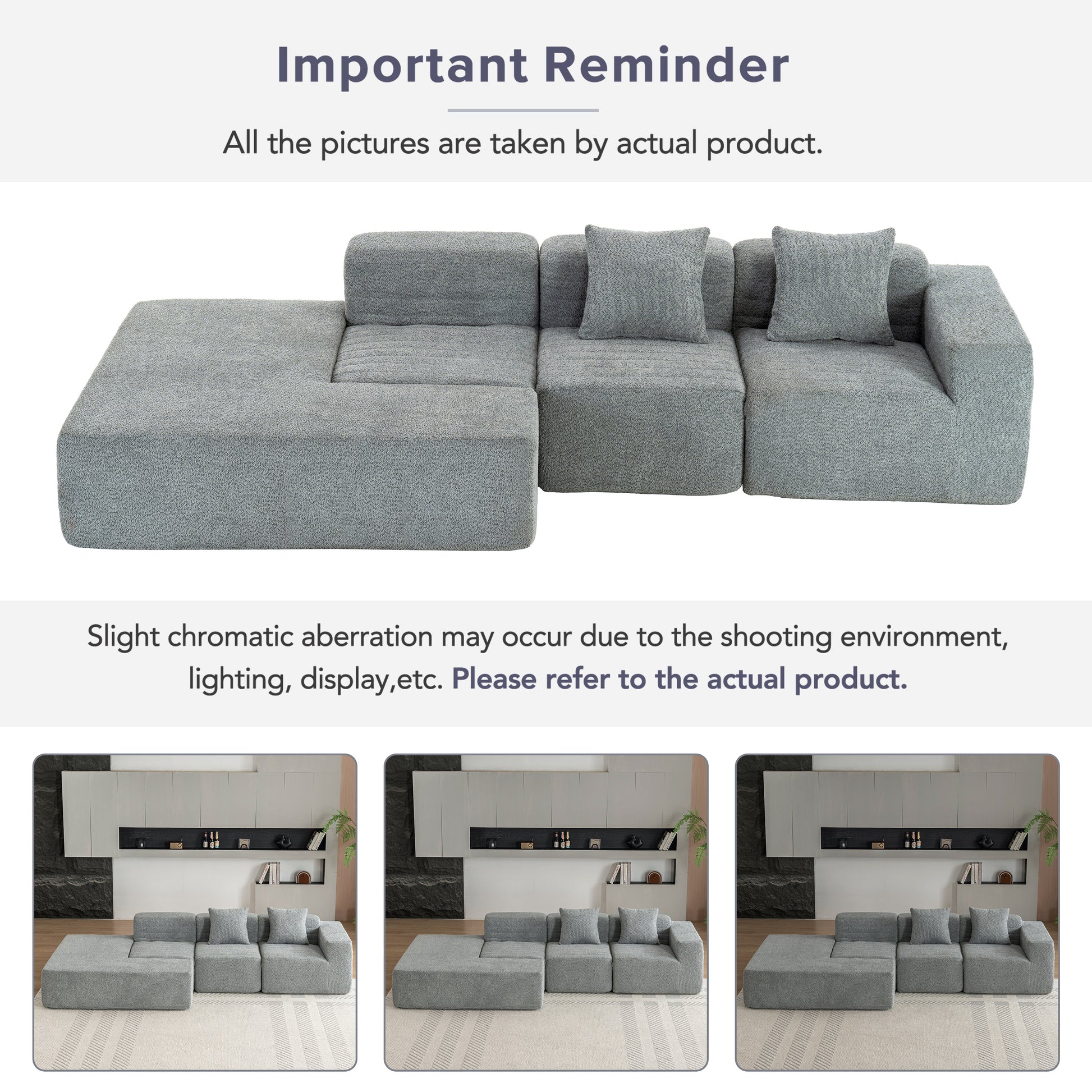 116.5" Sectional Sofa Full Compressed Sofa Couch Free Combined Sofa For Living Room, Grey Grey Foam Polyester 4 Seat