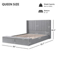 Queen Size Platform Bed With Headboard, Upholstered Platform Bed With Storage, Grey Box Spring Not Required Queen Grey Wood Bedroom Storage Included Foam Polyester Fabric,Plywood,Steel,Upholstered