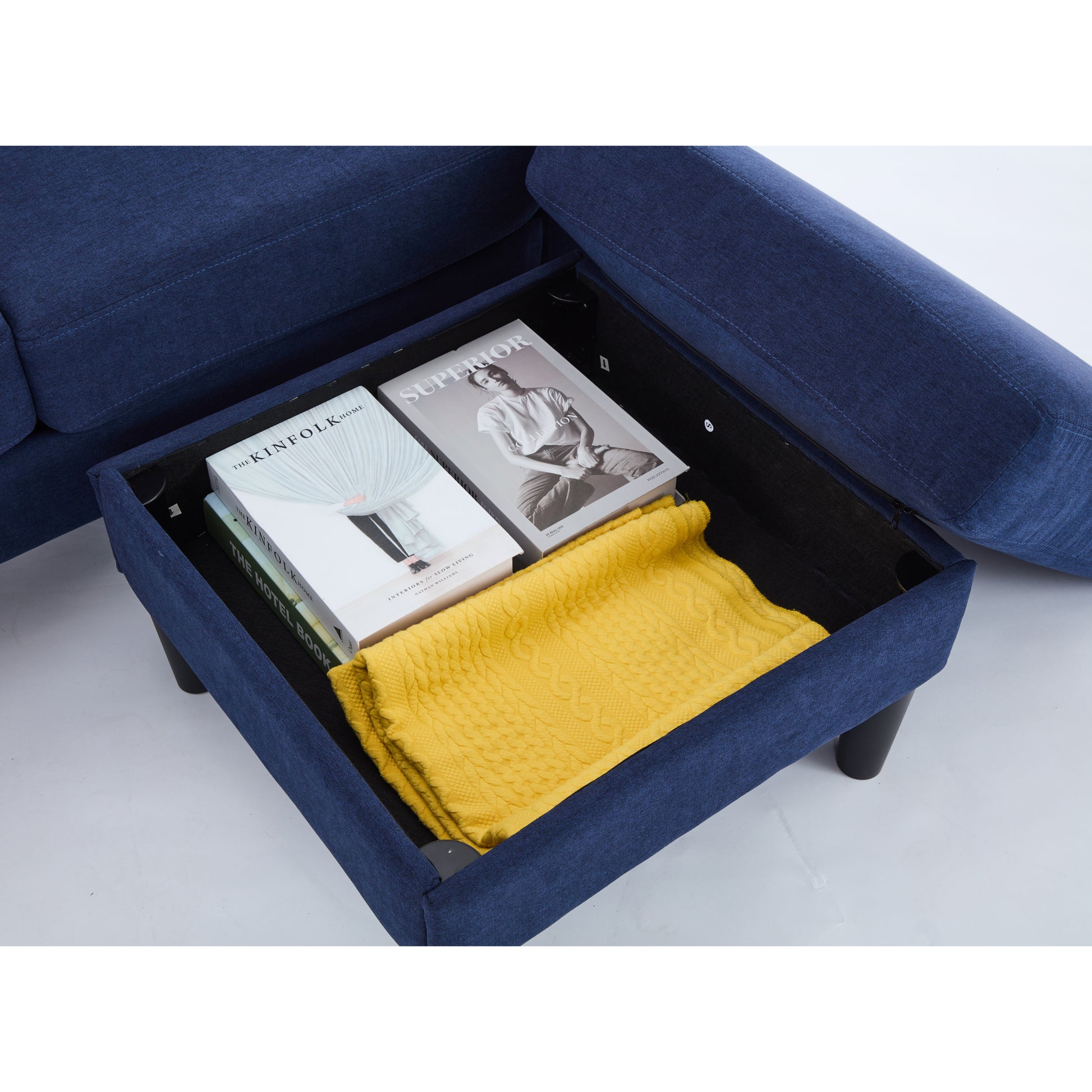 Blue Color Knock Down 3 Seat Combo Sofa With Storage Ottoman For Living Room Apartment Bedroom And Compact Room,Room, Upholstered Sectional Couch, L Shaped Bench With A Footrest, A Individual Stool White Wood Primary Living Space Heavy Duty Pine 3 Seat