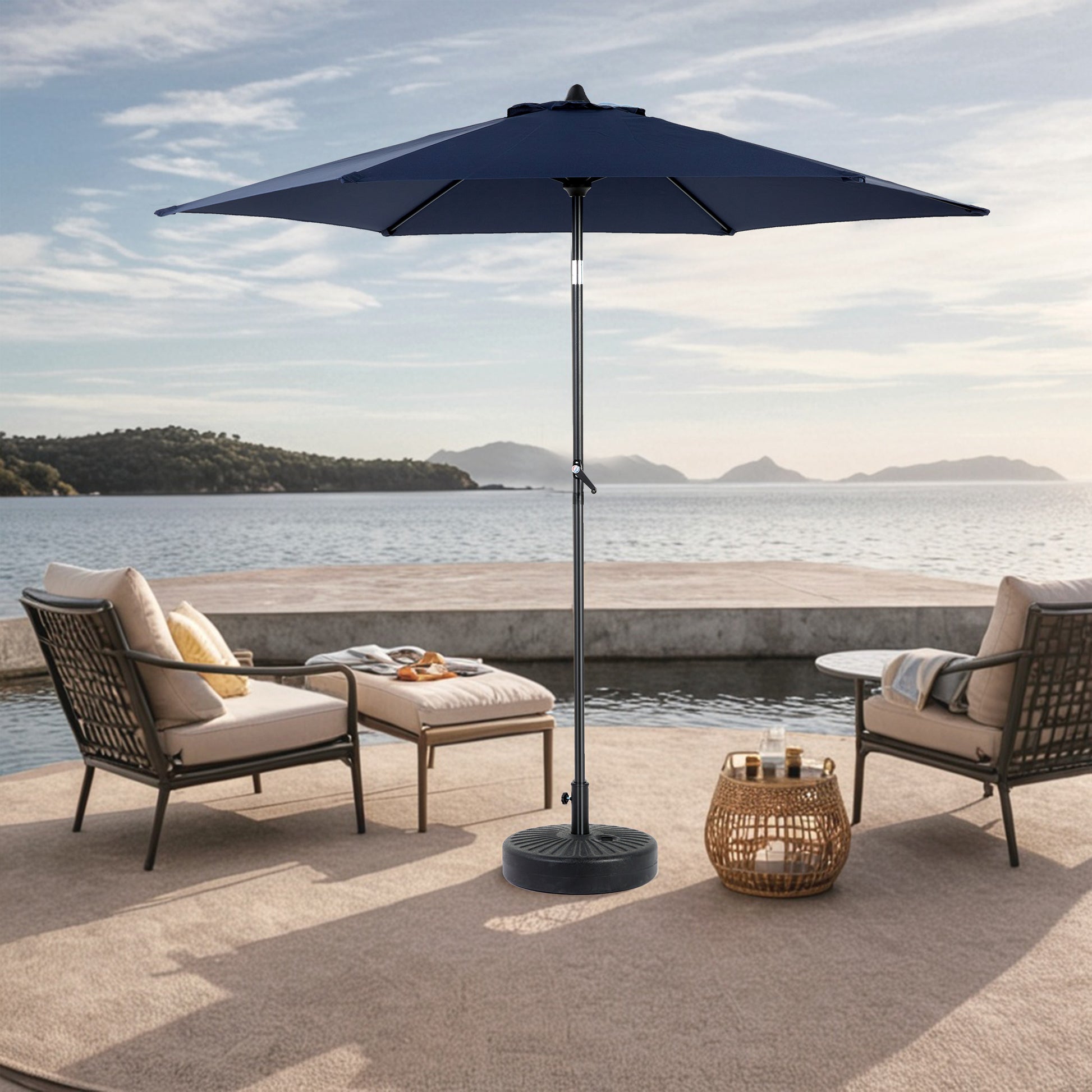 9Ft Outdoor Patio Umbrella Outdoor Table Umbrella With Push Button Tilt And Crank, Market Umbrella 6 Sturdy Ribsdeck, Backyard, Pool Base Not Included Navy Blue Navy Blue Garden & Outdoor Steel