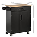 Homcom Kitchen Island Cart Rolling Trolley Cart With Drawer, Storage Cabinet & Towel Rack, Black Black Rubber Wood