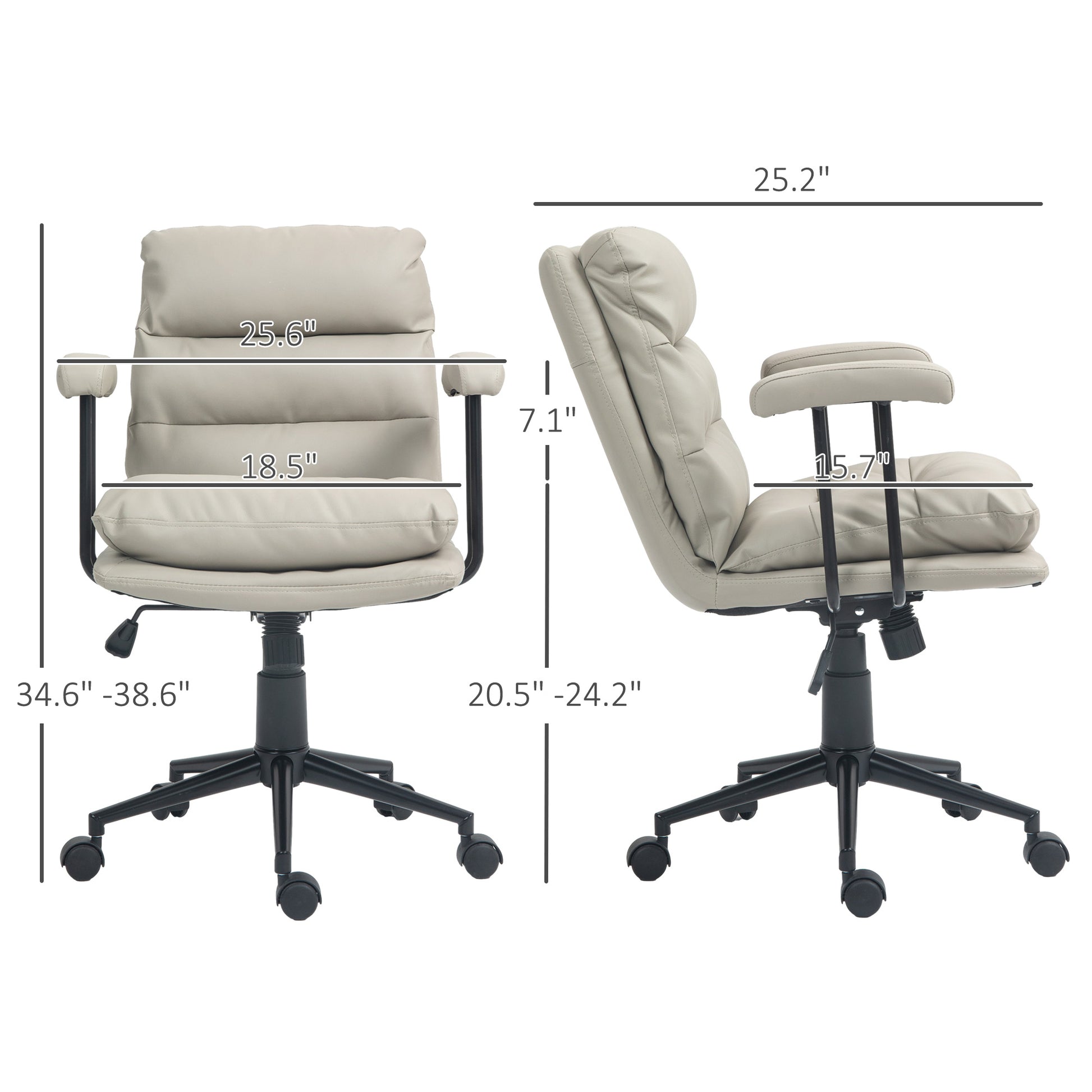 Homcom Pu Leather Office Chair, Office Desk Chair, Task Computer Chair With Swivel Wheels, Adjustable Height, Double Tier Padded, Light Gray Light Gray Faux Leather