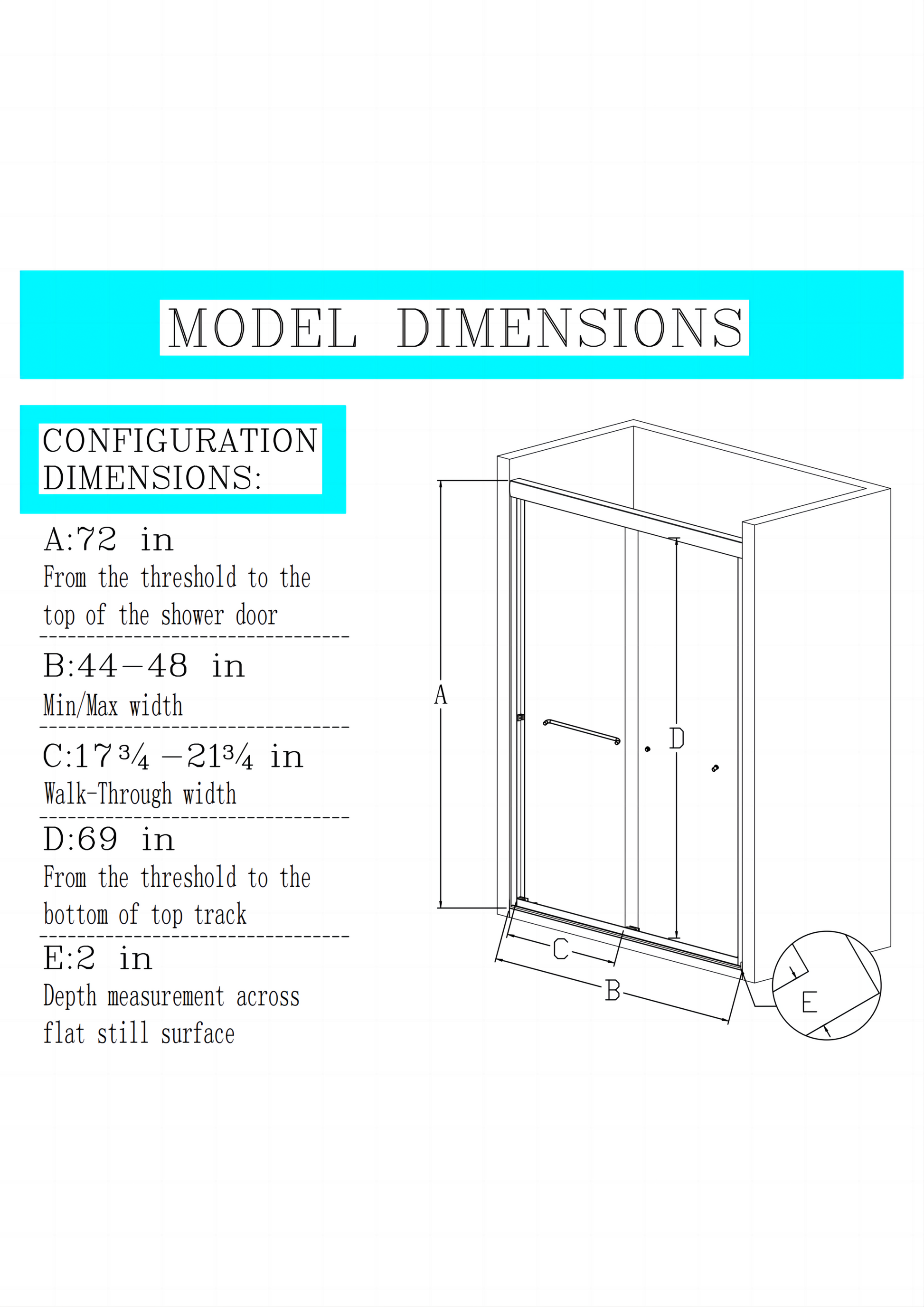 44" 48"W*72" H Semi Frameless Double Sliding Shower Door, Bypass Shower Door, 1 4" 6Mm Thick Sgcc Tempered Glass Door, Chrome Chrome Glass Metal
