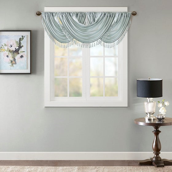 Faux Silk Waterfall Embellished Valance Dusty Aqua 38X46" Dusty Aqua Polyester