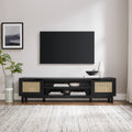 Modern Rattan Door Low Tv Stand For Tvs Up To 80 Inches Black Black 80 89 Inches Mdf Mdf