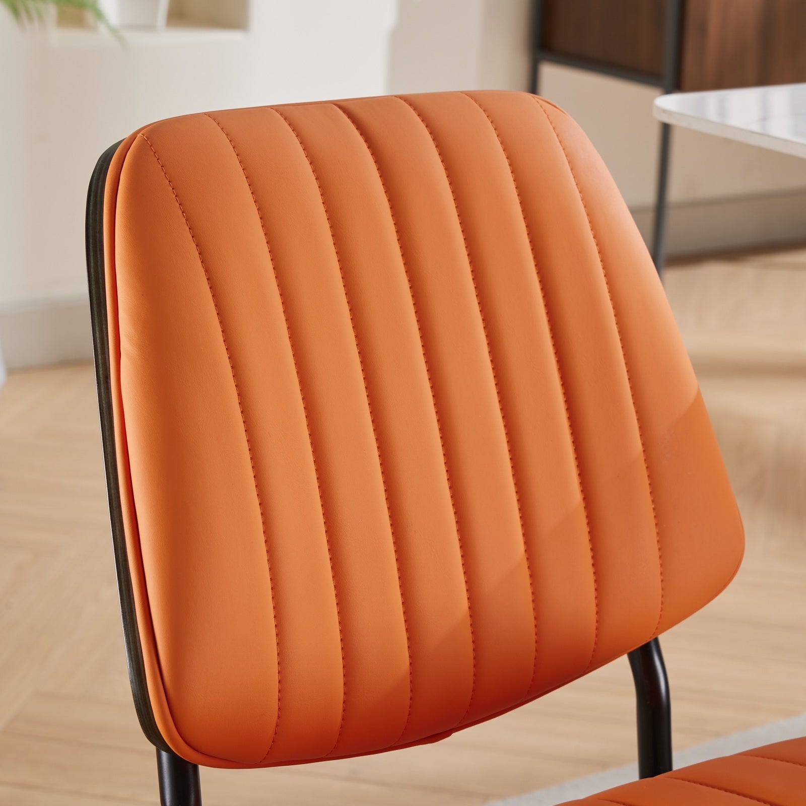 Dining Chairs Set Of 2 Mid Century Modern Retro Faux Leather Chair With Walnut Bentwood Back Upholstered Seat Metal Legs Adjustable Foot For Kitchen Dining Room Chairs Orange Pu Orange Dining Room Classic Set Of 2 Foam Pu Leather