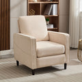 Mid Century Accent Chair ,Modern Linen Fabric Armchair For Living Room,Double Side Pockets, Comfortable And Padded Reading Feature Sofa Chair, Suitable For Bedrooms, Living Rooms, And Offices,Beige Beige Linen