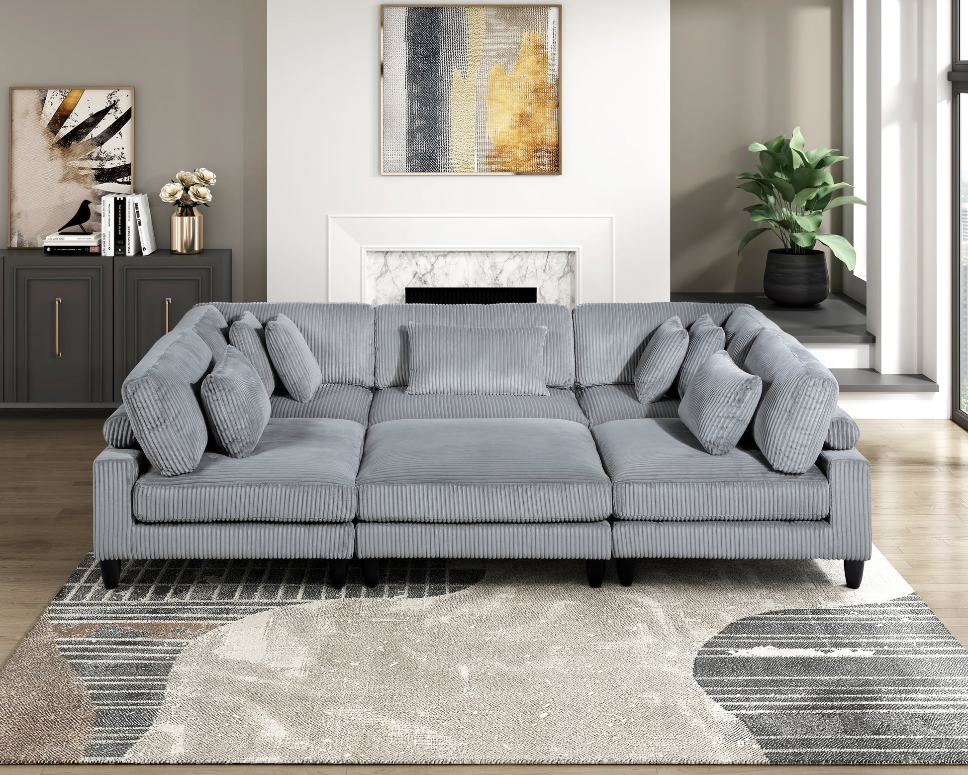 Living Room Furniture Ottoman Gray Corduroy Upholstery 1Pc Soft Cushion Cocktail Ottoman Solid Wood Legs Gray Corduroy Wood Primary Living Space Contemporary,Modern Square Plywood,Solid Wood