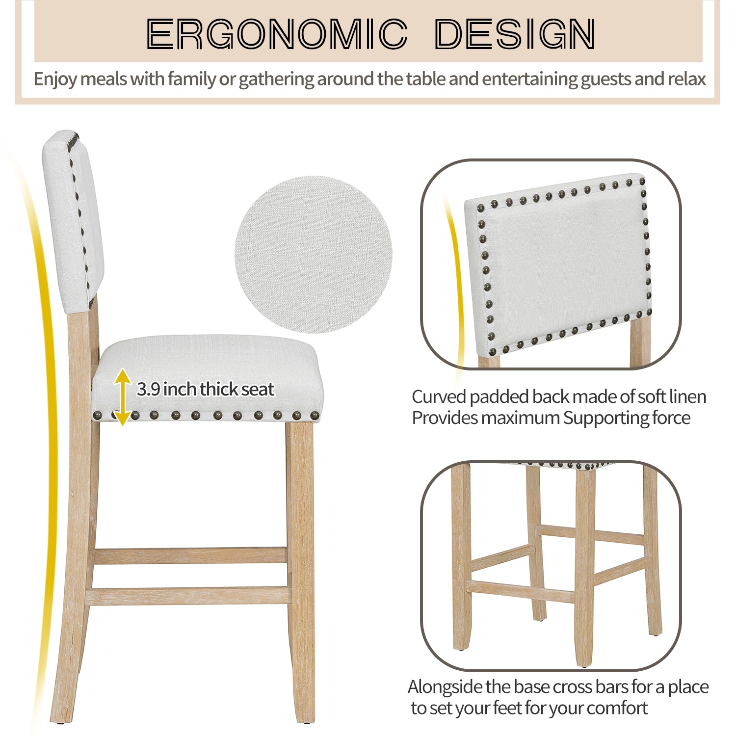 5 Piece Counter Height Dining Set, Classic Elegant Table And 4 Chairs In Natural Wood Wash Natural Wood Wash Solid Wood