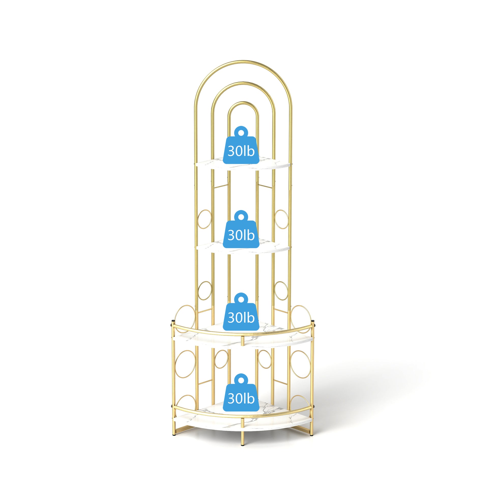 Gold 4 Tier Corner Bookshelf, Modern Style, Plant Stand With Metal Frame Gold White Metal Metal,Particle Board