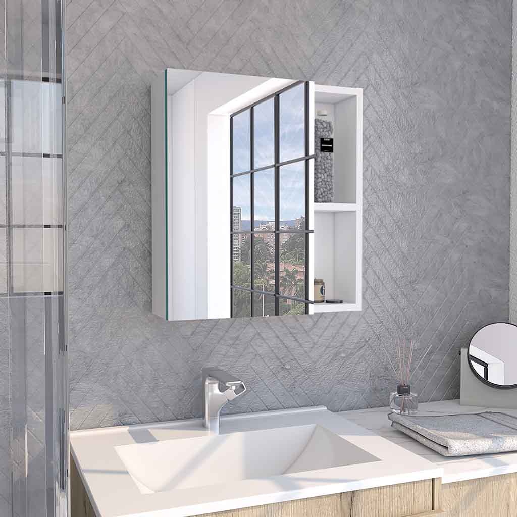 Medicine 19H" Single Door Cabinet With Mirror, Five Interior Shelves, White White Particle Board Particle Board