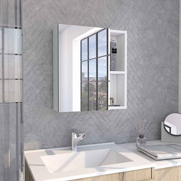 Medicine 19H" Single Door Cabinet With Mirror, Five Interior Shelves, White White Particle Board Particle Board