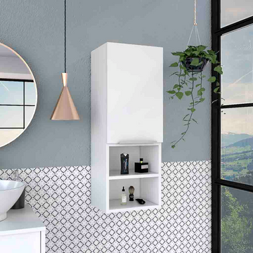 Medicine 32H"Single Door Cabinet, Two Interior Shelves, Two External Shelves, White White Particle Board Particle Board