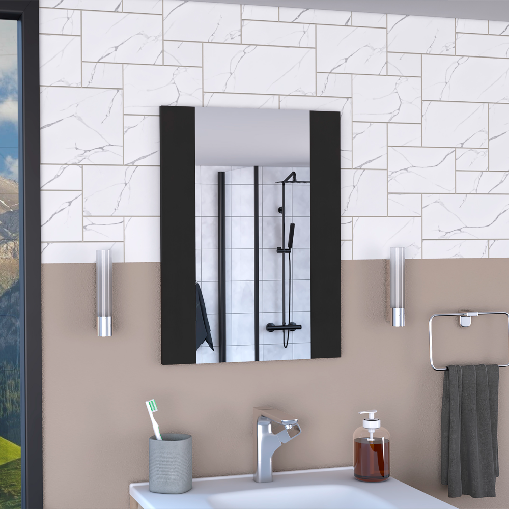 Mirror Cairo, Rectangular Shape, Looking Glass, Manuftactured Wood Details, Black Black Particle Board Particle Board