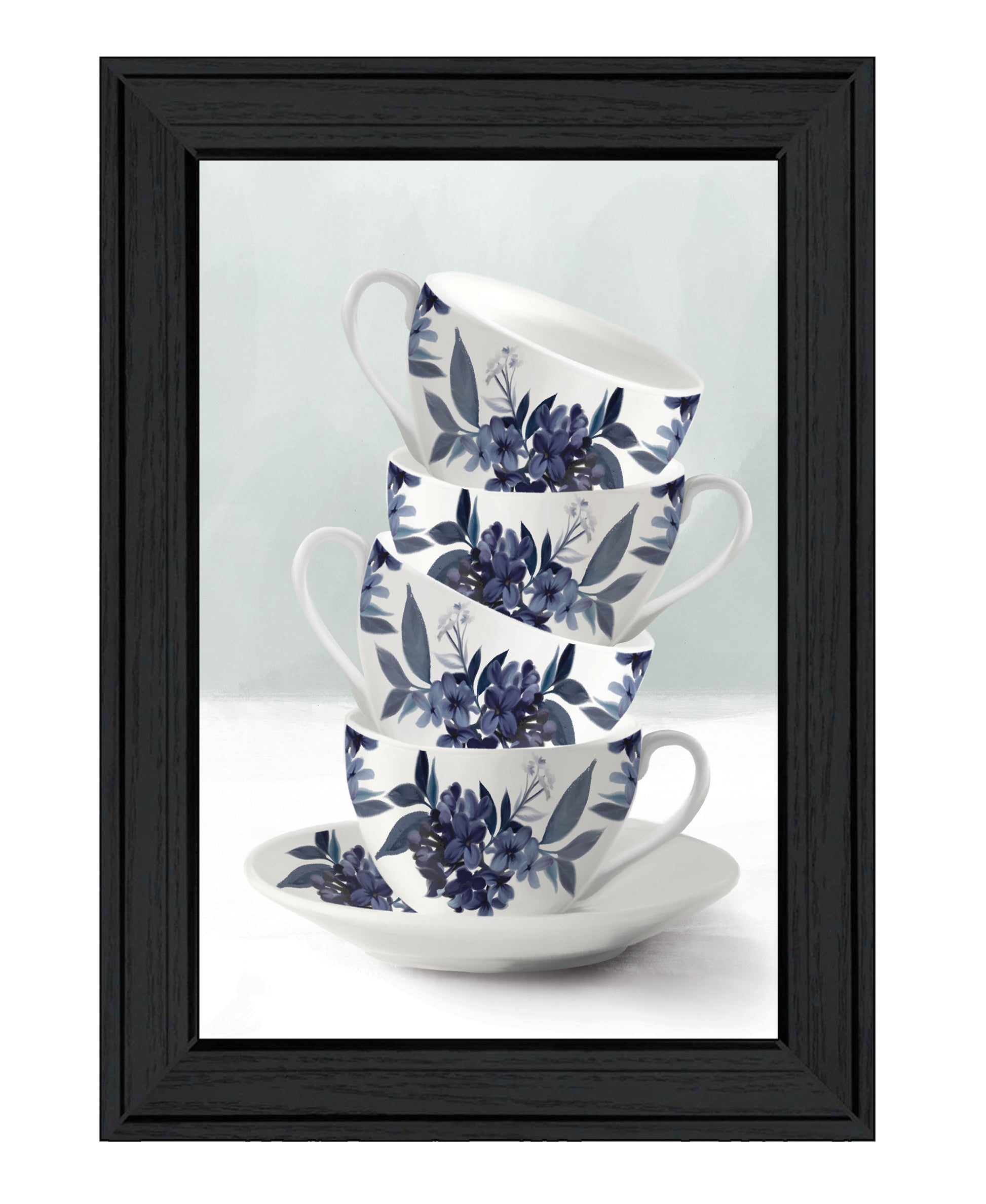 "Tea Tower Blue " By House Fenway, Ready To Hang Framed Print, Black Frame Multicolor Paper