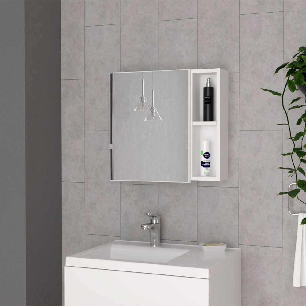 Medicine 18H" Single Door Cabinet, Two External Shelves, Three Interior Shelveswhite White Particle Board Particle Board