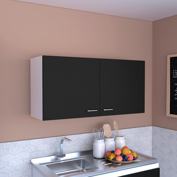 Wall Cabinet 19"H, Two Doors, Two Internal Shelves, Carbon Espresso White Multicolor Particle Board Particle Board