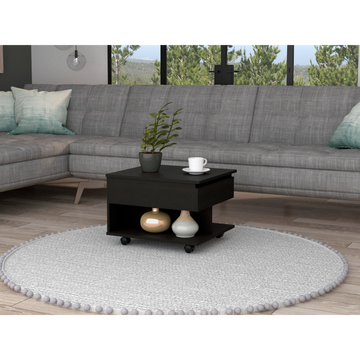 15" H Black Coffee Table, 4 Brake Wheels, Lifting Top That Allows Storage Inside The Table, 1 Lower Shelf And 1 Vertical Division That Allows You To Decorate With Photos, And Design Books Black Particle Board Particle Board