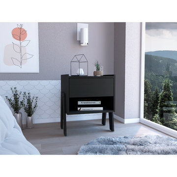 Depot E Shop Caladium Nightstand, One Drawer, One Open Shelf, Black Black Particle Board Particle Board