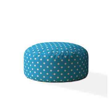 Indoor Retro Polka Coastal Blue Round Zipper Pouf Stuffed Extra Beads Included 24In Dia X 20In Tall Multicolor Cotton