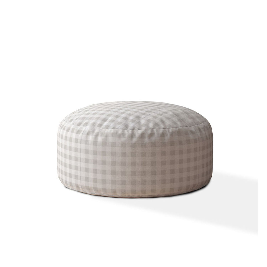 Indoor Plaido Light Grey Round Zipper Pouf Stuffed Extra Beads Included 24In Dia X 20In Tall Multicolor Cotton