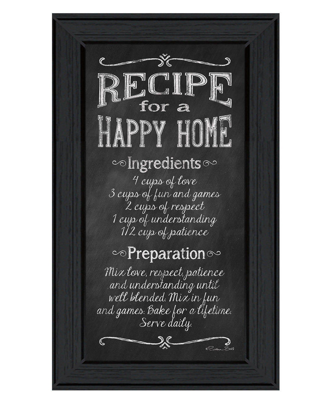 "Recipe For A Happy Home" By Susan Ball, Ready To Hang Framed Print, Black Frame Multicolor Paper