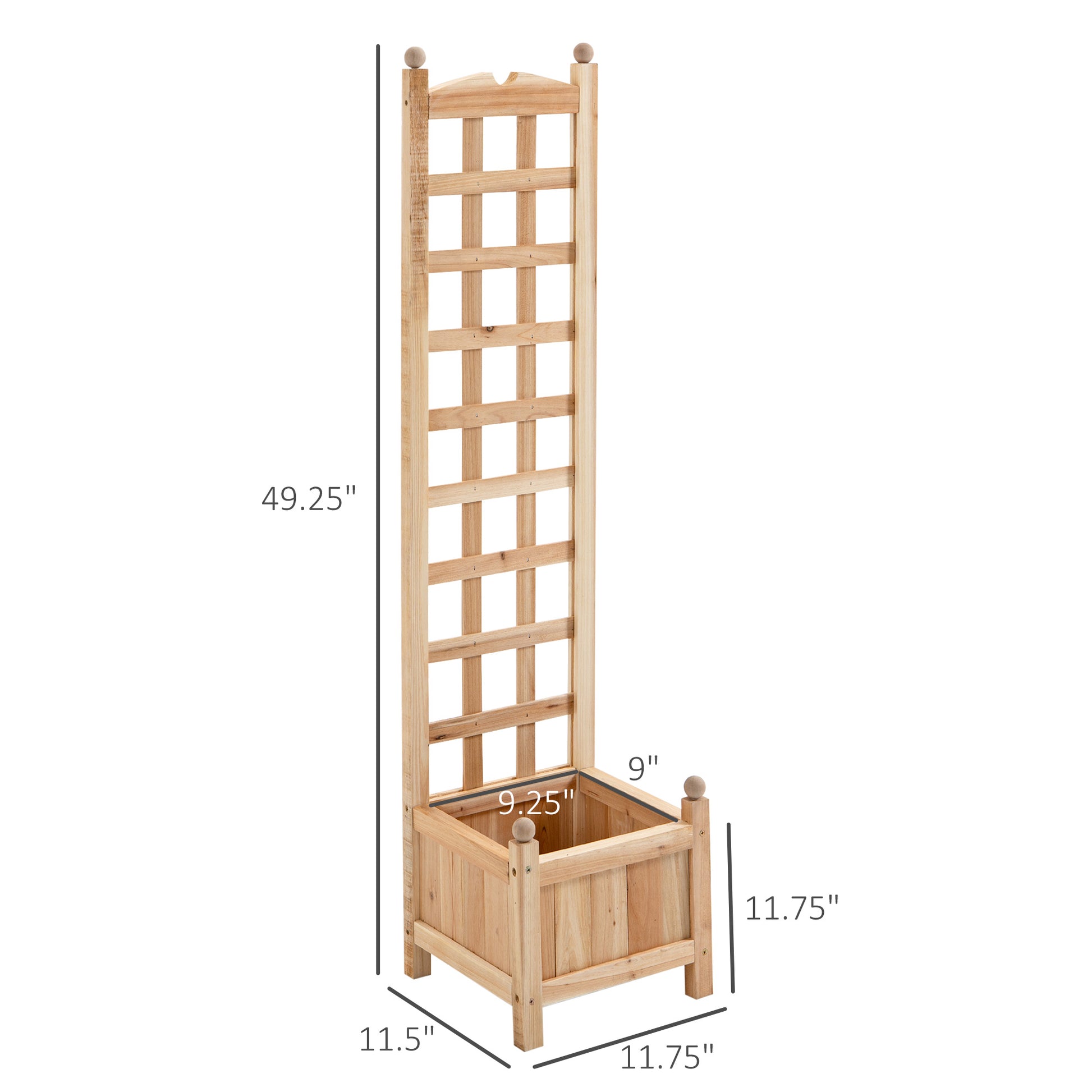 Outsunny Wooden Raised Garden Bed With Trellis, Outdoor Planter Box With Drainage Crevices For Climbing Vine Plants Flowers, 12" X 12" X 49" Natural Wood