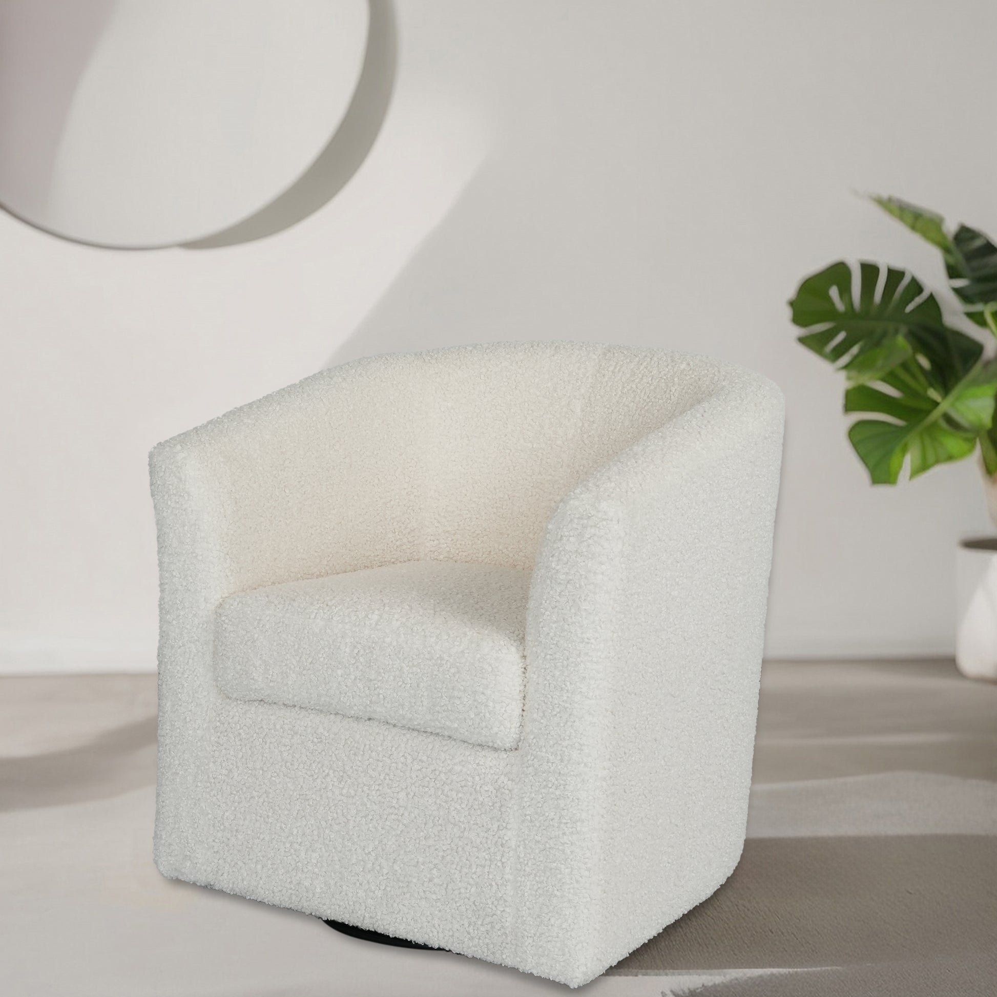 Teddy Velvet Swivel Chair, White, No Installation Required White Teddy