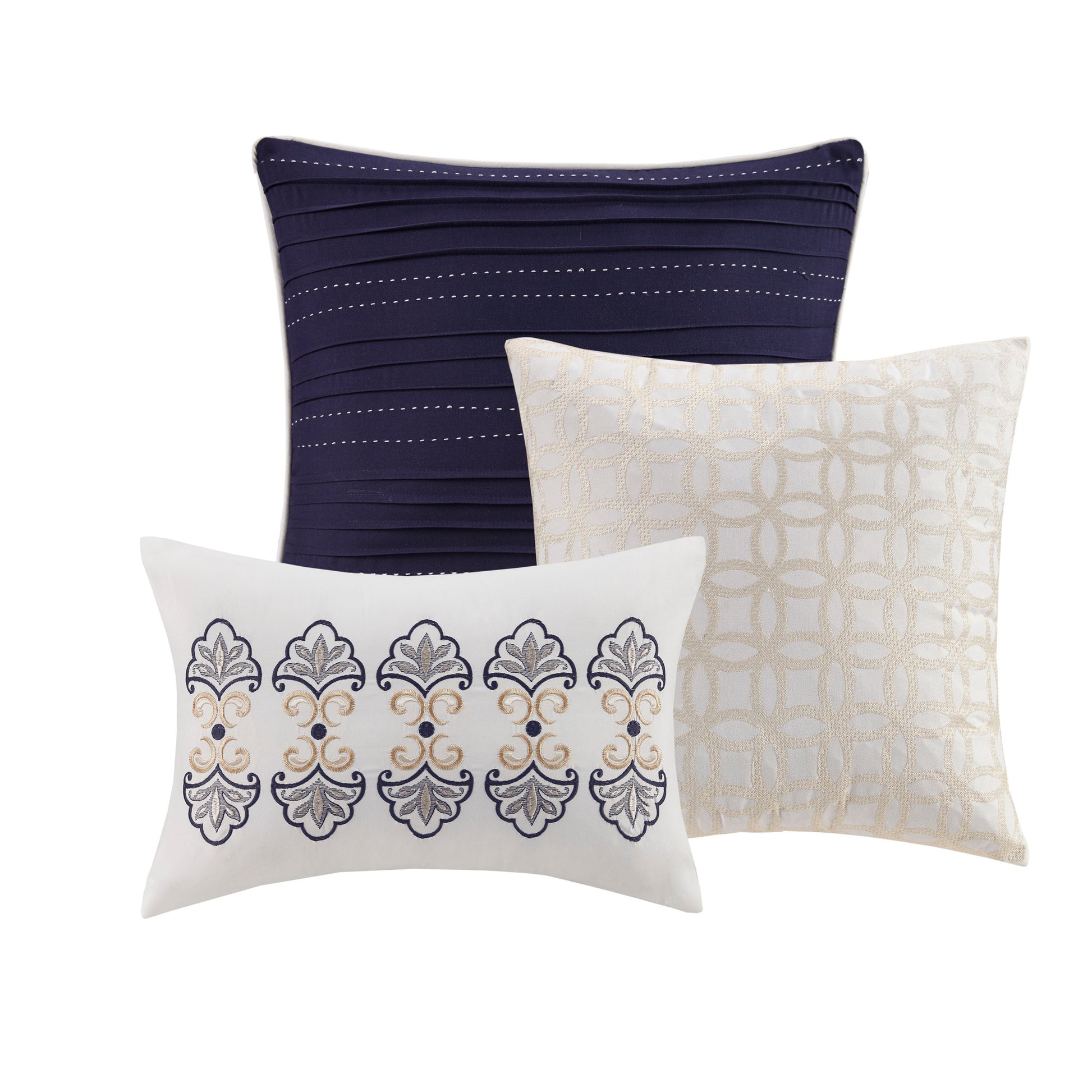 6 Piece Reversible Quilt Set With Throw Pillows Navy Tan Full Queen Full Navy Cotton