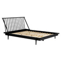 Mid Century Modern Solid Wood Queen Platform Bed Frame With Spindle Headboard Black Black Pine