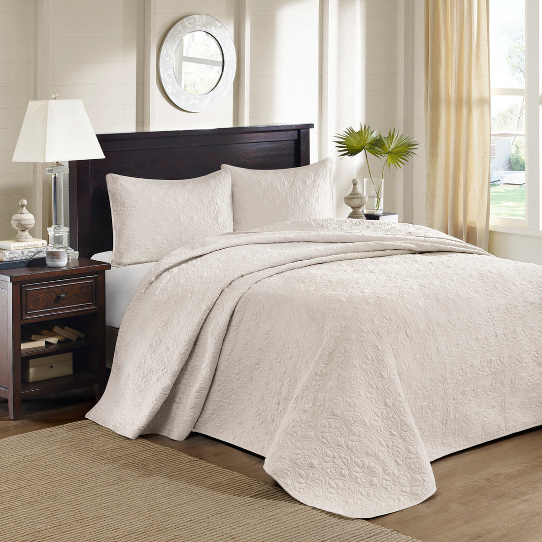 Reversible Bedspread Set Cream Twin Cream Cotton