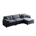 Oversize 3 Seater Sofa With One Footrest, L Shaped Sectional Sofa With Ottoman For Living Rooms,Grey Corduroy Sofa Grey Corduroy 3 Seat