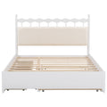 Queen Size Wooden Storage Platform Bed, With 2 Big Drawers, T Size Trundle, White Queen White Plywood