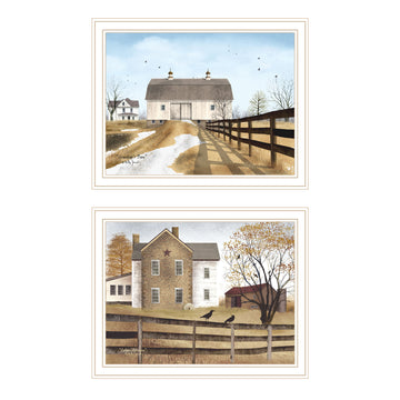 2 Piece Vignette Grandpa'S Barn,Autumn Afternoon White Framed Wall Art For Living Room, Farmhouse Wall Art Print For Home Decor, Bedroom Wall Art By Billy Jacobs Multicolor Wood Paper