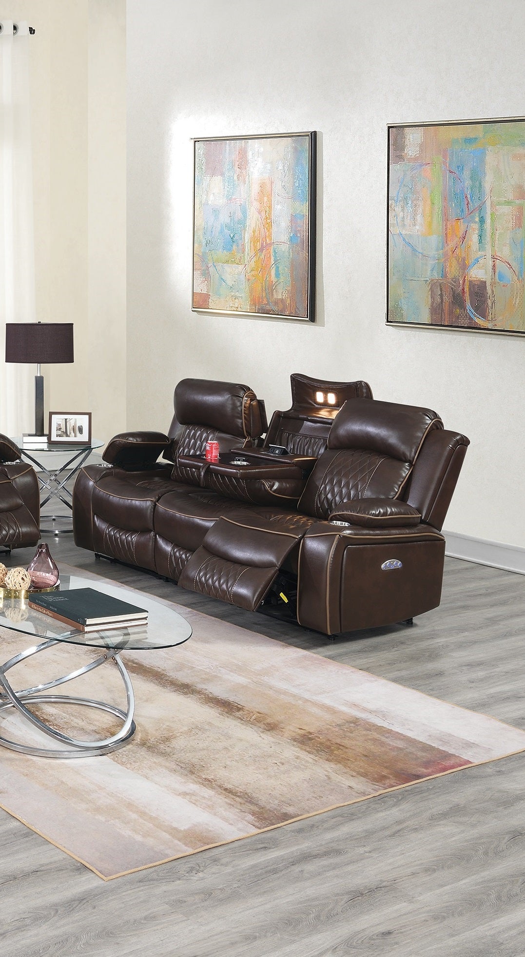 Power Motion Sofa 1Pc Contemporary Brown Color Gelstorage Arms W Cup Holder Living Room Furniture Brown Faux Leather Primary Living Space Cushion Back Contemporary,Modern Pillow Top Arms Metal & Wood 3 Seat