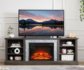 Large Tv Desk Storage Rack With Faux Stacked Stone Surround,Media Console Table With Large Storage Cabinet,Modern Tv Media Stand With 23