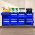 7Ft Garage Storage Cabinets With Workbench 20 Drawers Blue Blue Steel