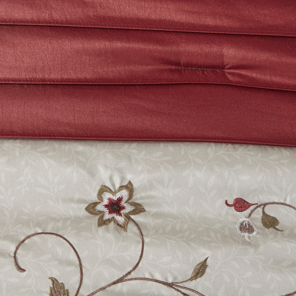 Embroidered 7 Piece Comforter Set Red King King Red Polyester