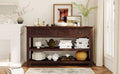 Retro Design Console Table With Two Open Shelves, Pine Solid Wood Frame And Legs For Living Room Espresso Espresso Solid Wood Mdf